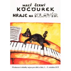 Malý černý kocourek hraje na klavír