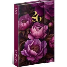 Týždenný magnetický diár Fialové kvety 2026