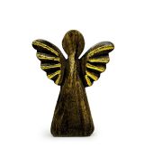 Veľký Anjel z Mangového Dreva - Zlatý Dekor- 19cm