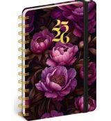 NOTIQUE Špirálový 18-mesačný diár Petito – Fialové kvety 2025/2026, 13 x 18 cm