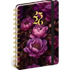 NOTIQUE Špirálový 18-mesačný diár Petito – Fialové kvety 2025/2026, 13 x 18 cm